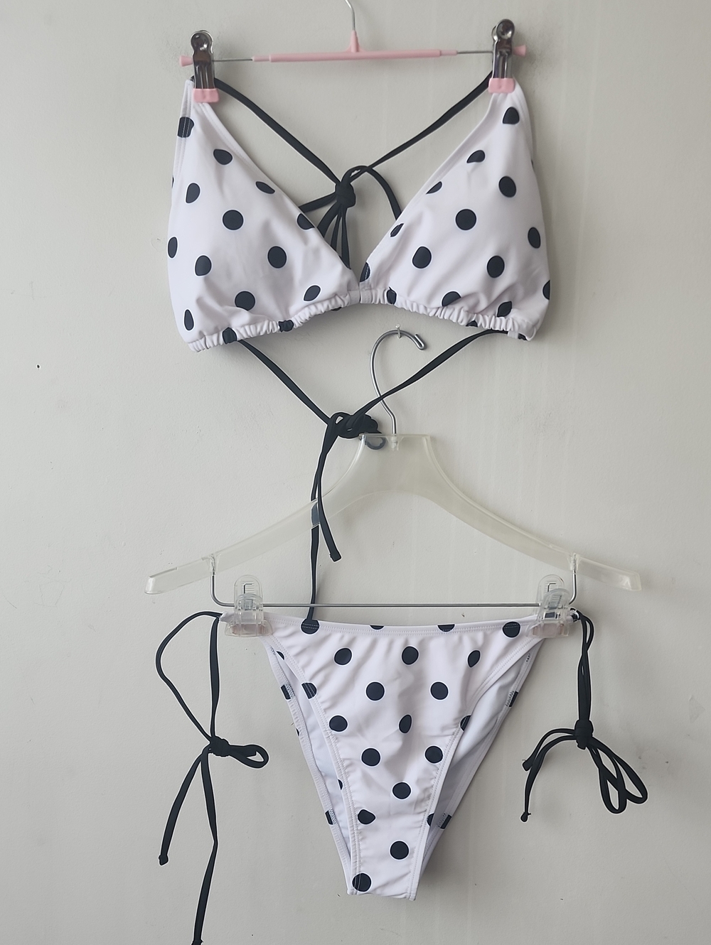 Women's Black & White Polka Dot Tie Bikini - Classic Swimwear
